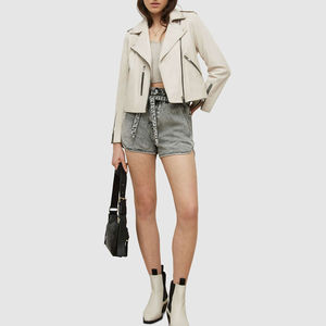 Factory Wholesale Price Women's Genuine Leather Jacket Cotton Lining Knitted <b>Fabric</b> Breathable Eco-Friendly OEM Custom Design - Product Image 5