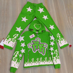 Ensembles de survêtements brodés avec écusson personnalisé en détresse Joggers empilés en coton polaire Pantalon de survêtement évasé et sweat à capuche Streetwear pour hommes - Product Image 6