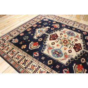 Tapis de 7,8 x 9,9 pieds, tapis turc vintage, tapis en laine bleu et rouge à pois - Product Image 4