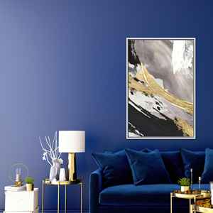 Impression sur toile de marbre gris et doré abstrait moderne : Art mural élégant, TOILE ENCADRÉE BLANCHE - Product Image 1