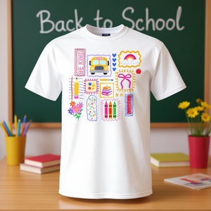 T-Shirt Colorata con Disegni per Insegnanti, Abbigliamento Promozionale a Tema Scolastico per il Ritorno a Scuola - Product Image 3