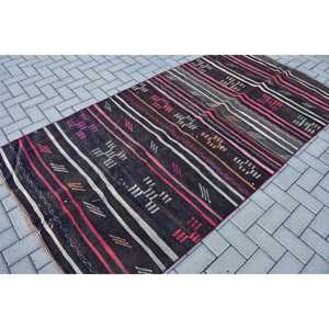 Tapis turc vintage, tapis de sol de 4,3 x 8,2 pieds, tapis persan Kilim noir - Product Image 2