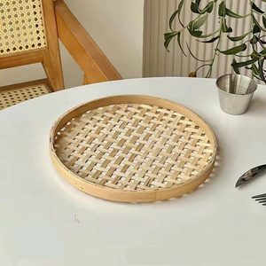 ถาดเสิร์ฟอาหารทำจากไม้ไผ่ทรงกลมถาดไม้ไผ่สานหลายขนาดสำหรับบ้านคาเฟ่ร้านอาหาร - Product Image 5
