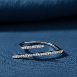Fast Delivery Women's Jewellery Skillful High Quality 18k Solid White Gold Classic Real Diamond Thin Band Pave Setting Party - Product Image 1