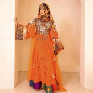 Robe de mariée afghane traditionnelle de qualité supérieure, service OEM, vintage, 3 pièces, robe mi-longue, pantalon, dentelle, volants - Product Image 2