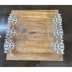 Plateau rectangulaire en bois d'acacia avec finition en bois brun naturel pour les fournisseurs d'accessoires d'ustensiles de cuisine pour la maison - Product Image 4