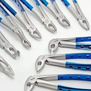 Juego de 10 fórceps de extracción dental, kit de acero inoxidable alemán con revestimiento azul, kit de cirugía alemana, odontología quirúrgica - Product Image 2