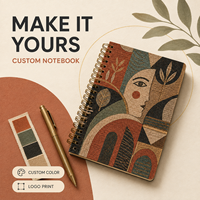 Carnet à spirale LABON personnalisé avec couverture en tissu tissé, reliure dorée, pages à motifs géométriques et artistiques