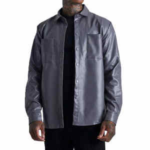 Nueva moda transpirable Pu cuero hombres camisas-Streetwear diseño de manga corta - Product Image 1