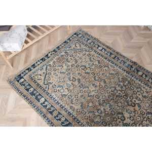 Alfombra Turca Vintage de 4.1x6.4 pies, Alfombra de Lana Azul - Product Image 4