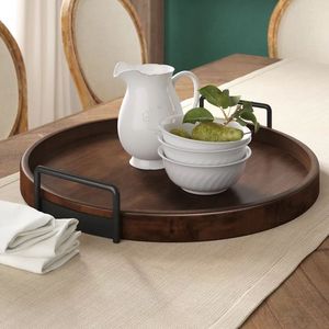 <b>Round</b> Shape Wooden <b>Serving</b> <b>Tray</b> With Aluminum Designer Handle With Nickle Polished Wooden <b>Serving</b> <b>Tray</b> - Product Image 6