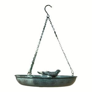 Bassin d'alimentation et d'abreuvement pour oiseaux de compagnie à double niveau en fer suspendu pour jardin extérieur avec fonction d'éclairage et design moderne - Product Image 2