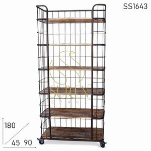 Indian Designer Metal Solid Wood <b>Industrial</b> <b>Bookcase</b> - Product Image 2
