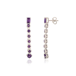 Hot Selling Natural Octagon & Round Amethyst Long Chain Bezel Set <b>Dangle</b> Fine 925 Sterling <b>Silver</b> Birthstone <b>Earrings</b> - Product Image 3