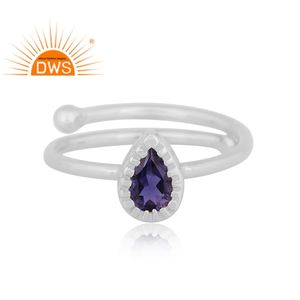 แหวนอัญมณีไอโอไลต์ธรรมชาติทำจากเงินแท้เครื่องประดับปรับขนาดได้สำหรับเป็นของขวัญสำหรับผู้หญิงดีไซน์ล่าสุด - Product Image 2