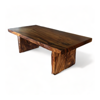 Table à manger moderne convertible et pliable en bois massif avec bord naturel pour la maison et l'hôtellerie