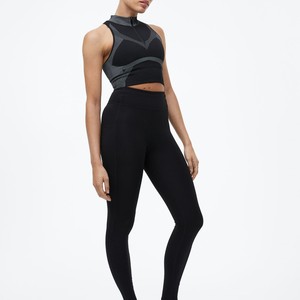 Pantalones de chándal ajustados negros para mujer, para entrenamiento, correr, con cordón en la cintura, pantalones de chándal de gran tamaño lisos en blanco - Product Image 3