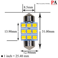HYUGA Innenbeleuchtung Glühbirnen Weiß Superhell 9SMD 2835 Chips 12V Universell Passend für Kuppel/Chart/Dürausstattung/Willkommensbeleuchtung 31mm 0,5W CE/ROSH