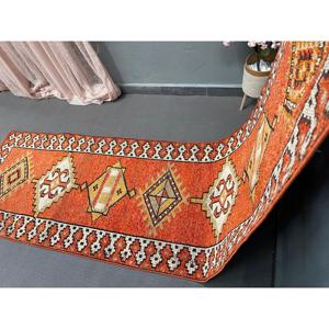 Vintage <b>Runner</b> Rug, 3x12.3 ft Turkish Rug, <b>Red</b> Polka dot Wool Rug - Product Image 3