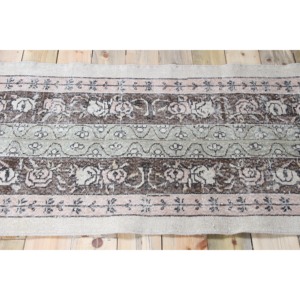 Turkish Runner Rug 2.6x6.6 ft, Vintage Patchwork <b>Brown</b> Floral <b>Wool</b> Rug - Product Image 3