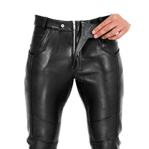 Recién llegado, pantalones de cuero para hombre, Color sólido, cintura media, ropa de calle informal, estilo Cargo High Street, diseño único OEM - Product Image 2