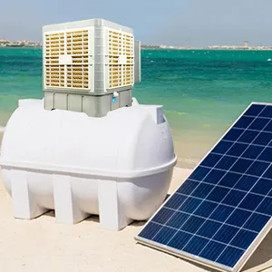 Enfriador de tanque de agua solar, Enfriador de aire evaporativo de 24V de CC, montado en la pared, sistema de tanque de agua de refrigeración