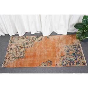 Tapis turc orange et bleu vintage de 180x370 pieds, tapis en laine à tissage plat avec support en latex pour décorations de salon, largeur 4m - Product Image 1
