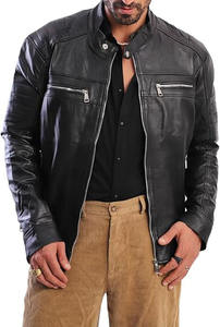 Chaqueta de Motero de Piel de Vaca para Hombre, Estilo Urbano, de Secado Rápido, Transpirable, con Logotipo OEM Personalizado, de Alta Calidad, Negra, para Invierno, Venta al Por Mayor - Product Image 2