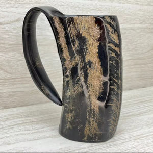 Taza de cuerno de búfalo de agua de estilo náutico vikingo hecha a mano, taza de café de Navidad, Ágata tallada, piel Natural pulida para Navidad - Product Image 1
