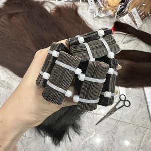 Extensiones de cabello humano liso natural crudo de donante vietnamita de la mejor calidad, cinta de trama única en Color marrón Natural, precio al por mayor - Product Image 6