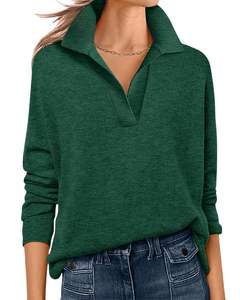 Pull en tricot à col vert pour femme, col en V, manches longues, coupe ample, doux, pull d'hiver décontracté, élégant, à porter au quotidien - Product Image 1
