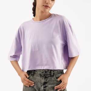 Col rond Boxy recadrée t-shirt blanc promotionnel en gros coton haut court sexy t-shirts pour femmes - Product Image 2