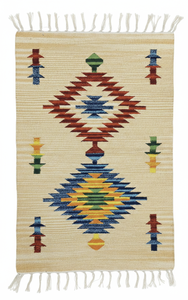 Tapis en coton tissé à la main, motif floral moderne, beige, lavable en machine, écologique, multicolore, pour la maison, les pique-niques, les voyages et la décoration - Product Image 4