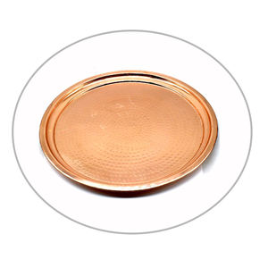 Plateau de service en cuivre martelé multi-usages 14 pouces |   Plateau à nourriture décoratif |   Vaisselle en cuivre faite à la main |   Gamme de prix optimale - Product Image 1