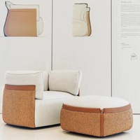 Canapé de salon moderne style crème, ensemble de meubles design, fauteuil individuel rembourré en tissu, bois et contreplaqué courbé