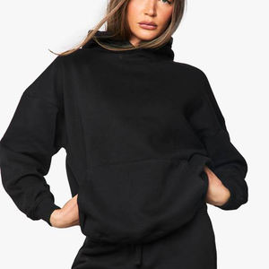 Sweat à capuche en molleton 100% coton pour femme, design unique, noir, épaules tombantes, coupe décontractée, anti-froissement, respirant, imprimé en relief sur le devant - Product Image 1