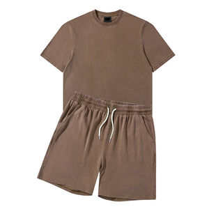 Unisex Cotton Jogger Suit Solid Pattern 2-Piece Set Sun Fade Printed <b>Shorts</b> & Sleeved <b>Shorts</b> Casual Summer Style for <b>Men</b> - Product Image 2