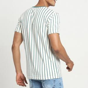 Ropa clásica de fiesta para hombre, camiseta de gran tamaño con cuello redondo de algodón 100%, patrón de tiras verdes para uso diario, disponible en stock - Product Image 3