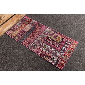 พรมตุรกีลายปะติดแบบวินเทจ ขนาด 1.8x3.9 ฟุต สีชมพู ลายเรขาคณิตเล็กๆ - Product Image 4