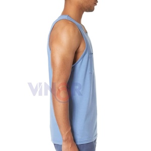 100% coton o-cou vêtements de sport hauts hommes sans manches débardeur solide Muscle gilet maillot de corps imprimé conception respirant débardeur - Product Image 4
