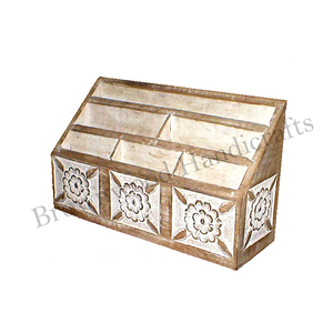 Porte-lettres de qualité solide en bois de manguier brûlé foncé pour lettres et magazines disponibles au prix de gros pour les acheteurs en gros - Product Image 5