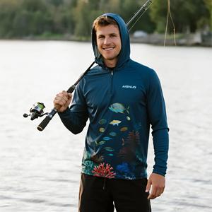 Hoodie de pêche personnalisé de haute qualité, sublimé, en spandex/polyester, unisexe, léger, UPF 50, protection UV, respirant, séchage rapide - Product Image 2