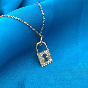 Candado 14K oro laboratorio cultivado diamante colgante collar encanto 0,19 Ct delicado collar de oro para regalo - Product Image 5