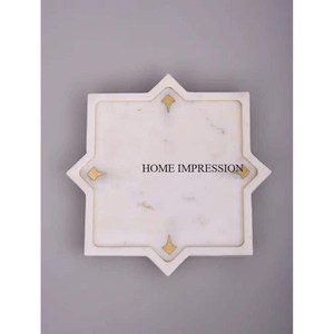 Plateau de service rectangulaire en marbre et métal avec poignée en métal, qualité supérieure, non toxique, style moderne, pour les fêtes - Product Image 4