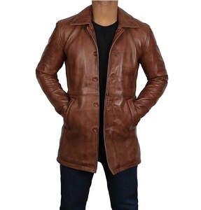OEM personalizado clásico de los hombres de cuero genuino de la Chaqueta larga con estilo abrigos de cuero para los hombres a precios al por mayor - Product Image 1