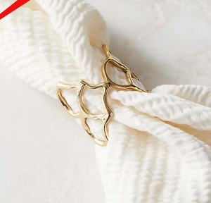 Dernier rond de serviette en métal au design feuilles de ginkgo pour la décoration de table de mariage - Product Image 4