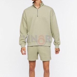 Sweat-shirt 100% coton à demi-fermeture éclair décontracté et confortable avec haut à manches longues de couleur unie à fermeture éclair 1/4 avec appliques pour l'automne OEM - Product Image 1