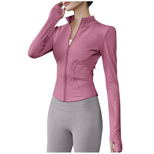 Haut de yoga respirant personnalisé en spandex/nylon, taille plus, veste de fitness pour femmes, lisse et confortable pour l'entraînement physique - Product Image 3