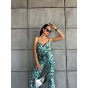 Combinaison à bretelles à motif, taille haute, col en V, en mousseline respirante, style streetwear - Product Image 4