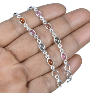 Octobre Pierre de Naissance Naturelle Multi Tourmaline 925 Sterling Silver Gemstone Réglable Bracelet Fait Main Cadeau Pour Anniversaire - Product Image 1
